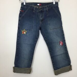 Vintage Tommy Hilfiger Tommy Girl Capris 11 Denim American Patches 90s Y2K
